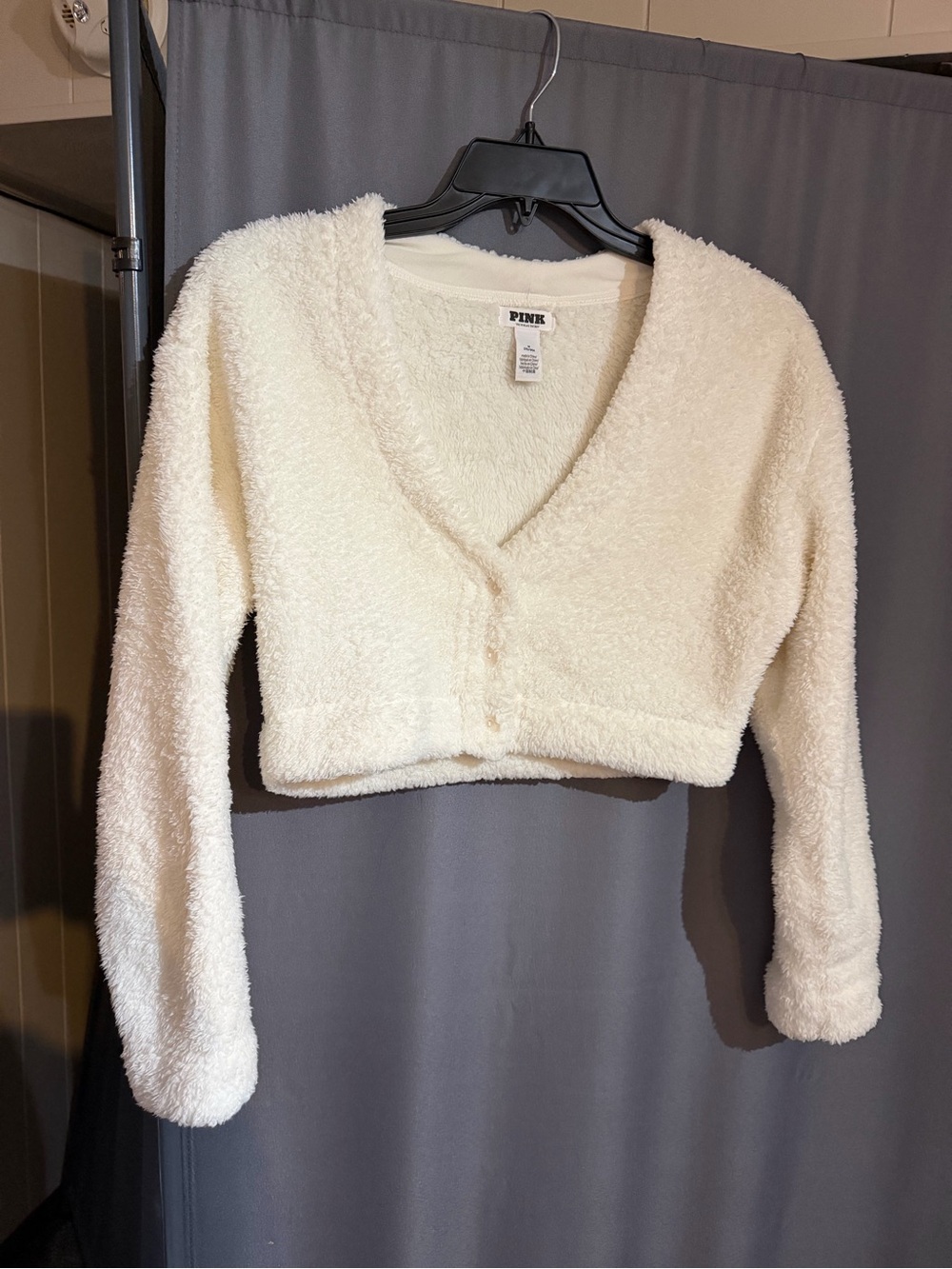 Victoria's Secret PINK Cream Plush Cropped V-Neck Cardigan